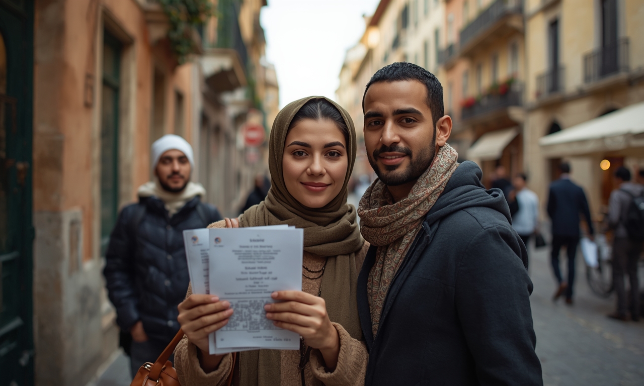 Arab immigrant submitting official papers at migration office