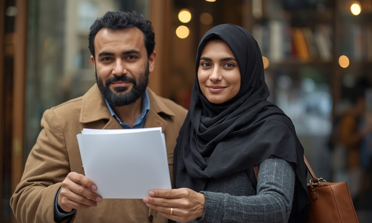 Arab immigrant submitting official papers at migration office