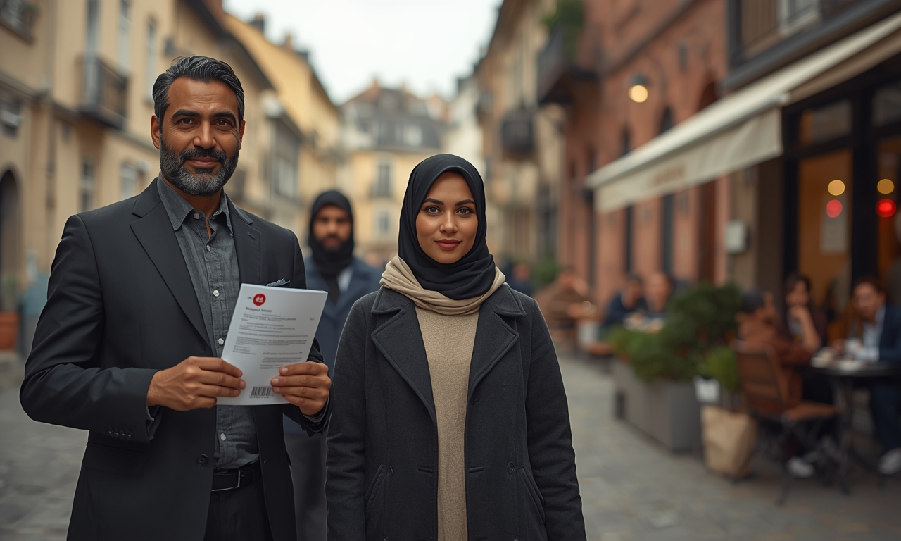 Arab immigrant submitting official papers at migration office